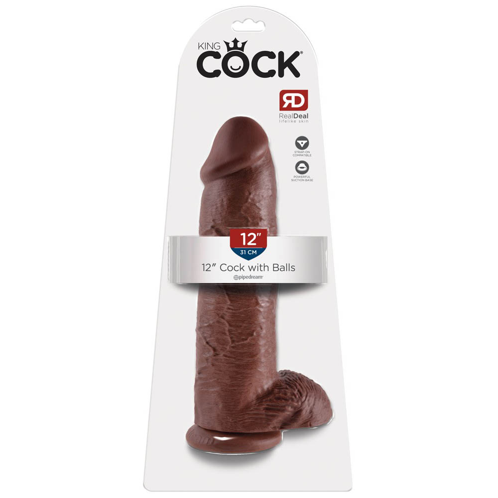 King Cock brun Dildo Med Kugler 31 cm