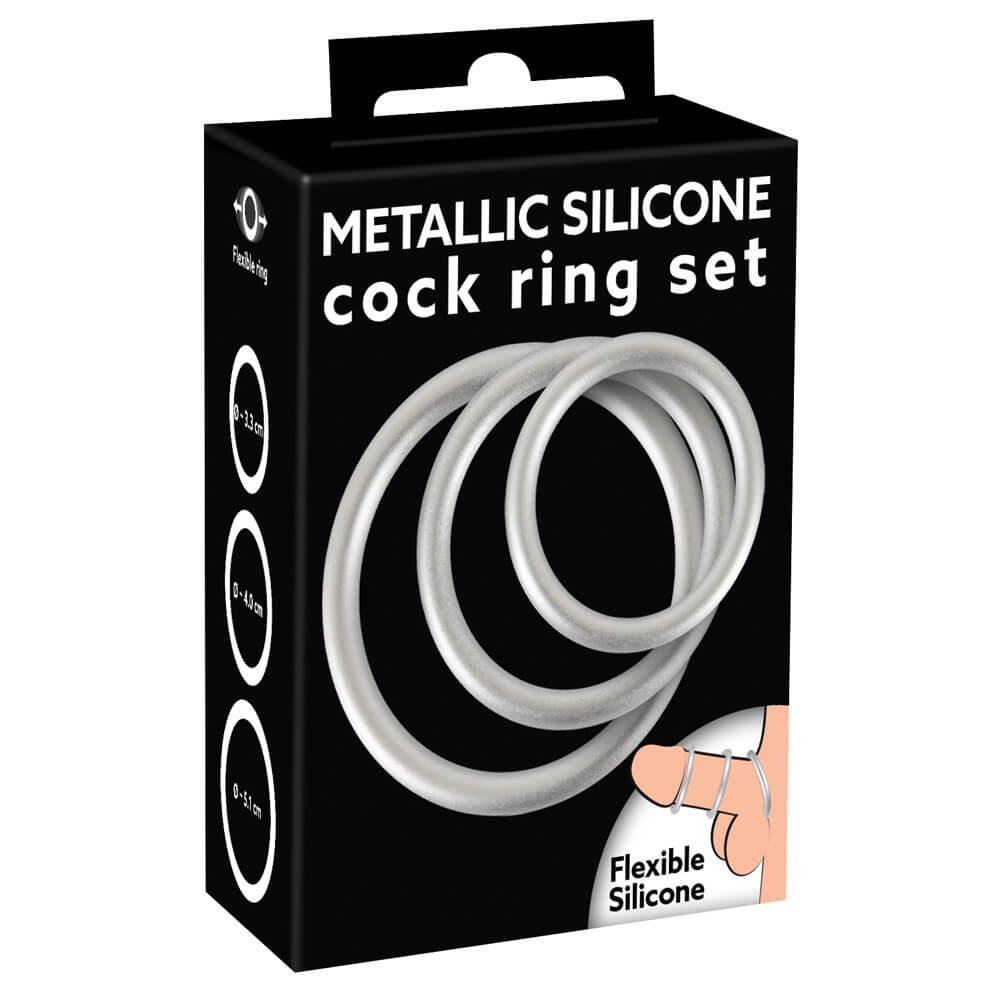 Metallic Silikone Penis Ring Sæt