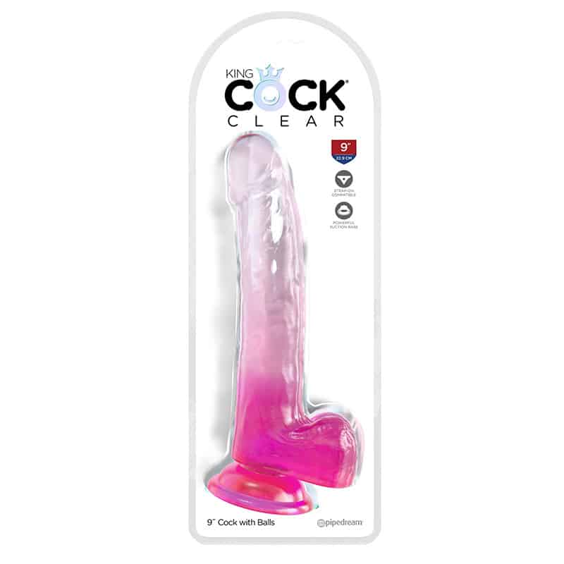King Cock Clear Pink Dildo med Kugler 23 cm