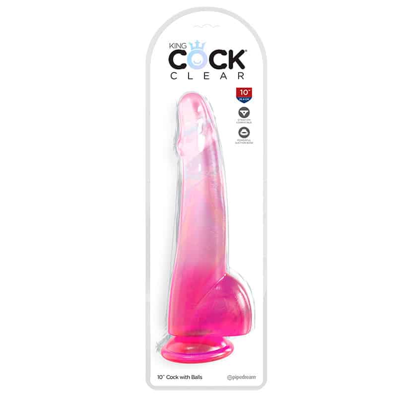 King Cock Clear Dildo med Kugler 25 cm pink